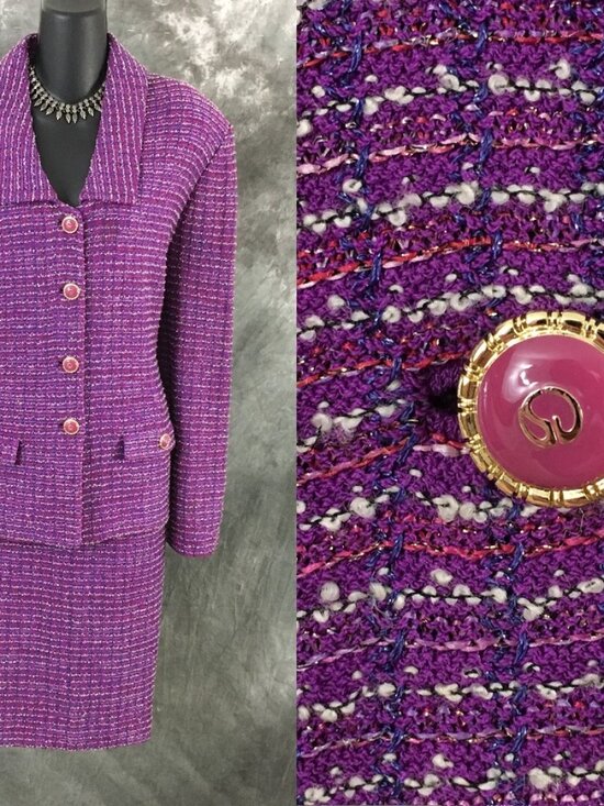 St. John Dresses & Skirts - BEAUTIFUL St John couture knit purple multi jacket skirt suit size 14
